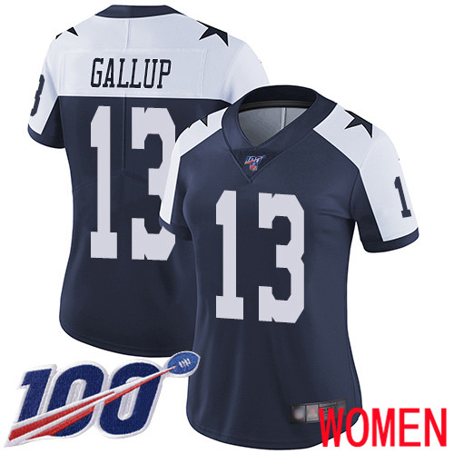 Women Dallas Cowboys Limited Navy Blue Michael Gallup Alternate 13 100th Season Vapor Untouchable Throwback NFL Jersey